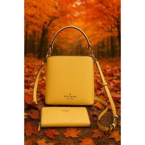 Kate Spade Darcy Small Bucket Bag & Wallet Set Grain Leather Daybreak Yellow Cro